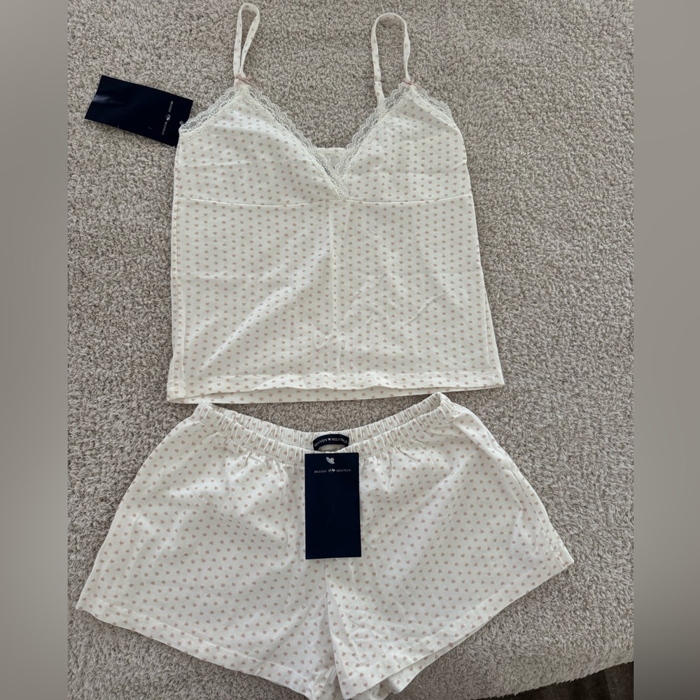 Brandy Melville pink heart amara tank top and emery shorts set NWT 💕